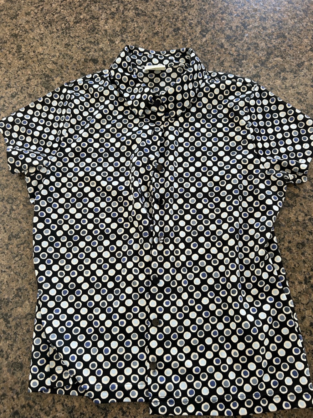 Moda Black Blouse with Blue and White Polka Dots